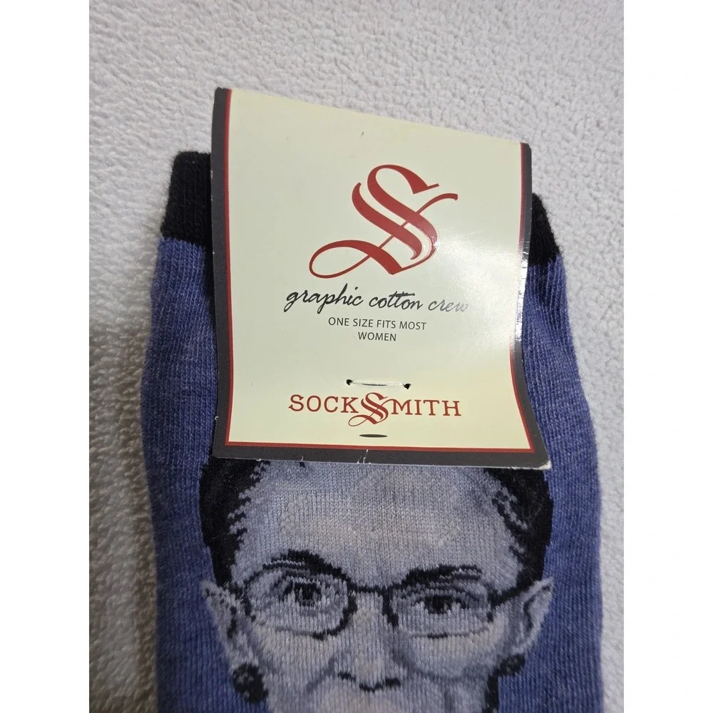 NEW Sock Smith Graphic Cotton Crew Socks One Size Women Blue Ruth Bader Ginsburg